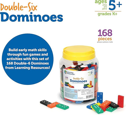 Learning Resources Double-six Dominoes In Bucket, Teaching aids, Math Classroom Accessories, 168 Pieces, Ages 5+