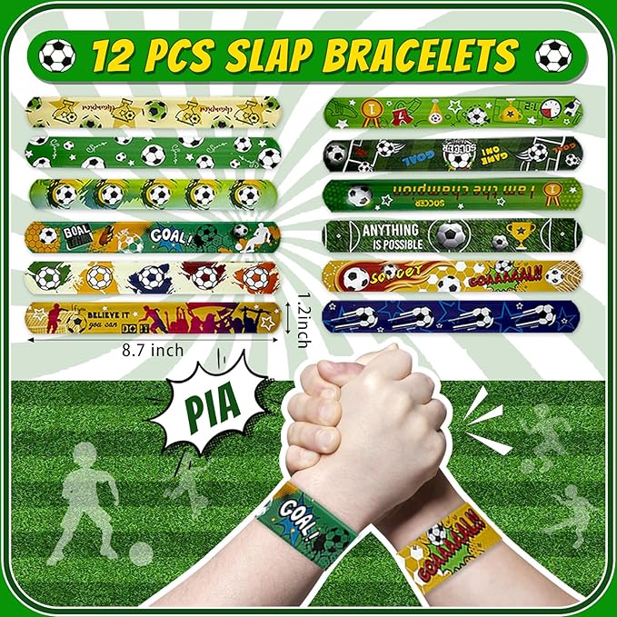 122 Pcs Soccer Party Favors Set with Soccer Goodie Bags Soccer Slap Bracelets Tattoo Stickers Puzzle Toys Soccer Stickers Whistles Soccer Party Supplies Soccer Party Decorations