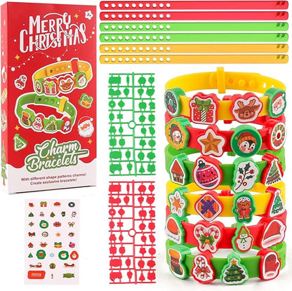 Kids Silicone Bracelets with Stickers & Accessories - Colorful Adjustable Wristbands Rubber Bracelet Set for Boys Girls Dress Up Decorations Party Favors Supplies Christmas Birthday Gift