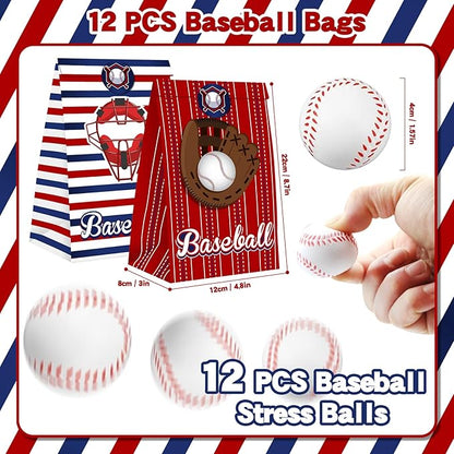 122Pcs Baseball Party Favors Baseball Goodie Bags Favors with Stress Ball Keychain Tattoo Sticker Silicone Bracelet for Baseball Themed Birthday Party Supplies