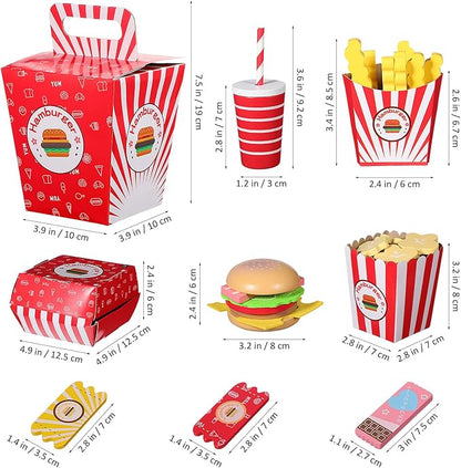Vaguelly 1 Set Hamburger French Fries Combo Simulation Wooden Food Toys Wooden Kitchen Food Fake Food Wood Pretend Food Kitchen Play Food Happy Burgers Household Paper Bread Child