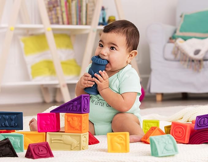 B. toys- B. baby- Elemenosqueeze- Baby Blocks- 26 Soft Sort & Stack Blocks With Alphabet – Architectural Building Blocks – Shapes, Letters & Animals – 6 Months +
