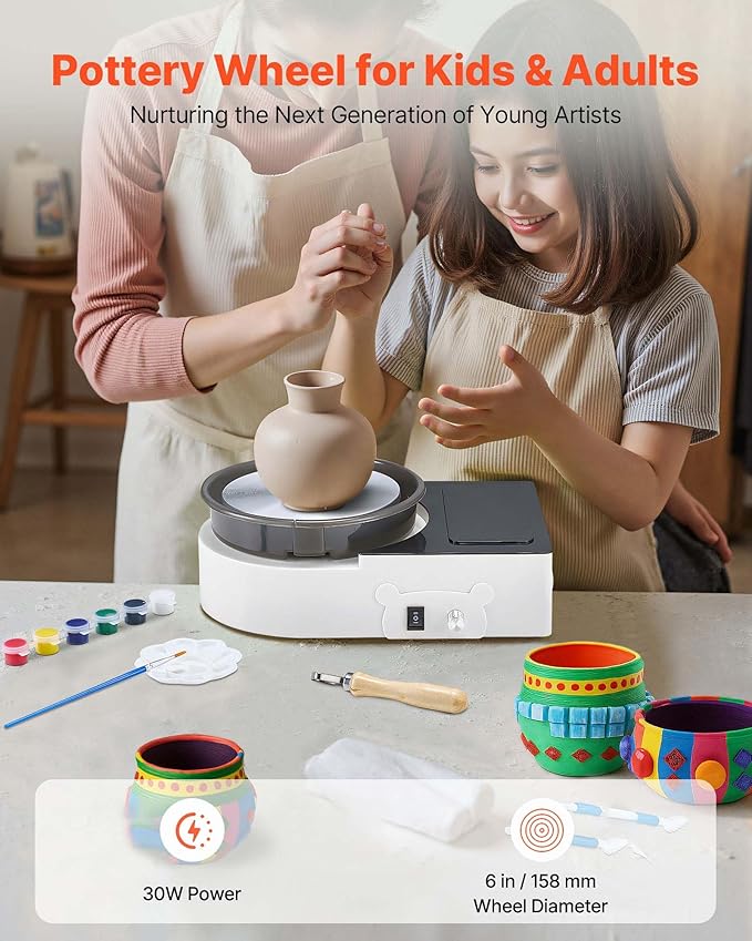 VEVOR Pottery Wheel for Kids Adults and Beginners - Complete Pottery Kit with 6" Turntable & Storage Design, Speed Adjustable with Air Clay Art Supplies Sculpting Tools, Craft Christmas Gifts, White