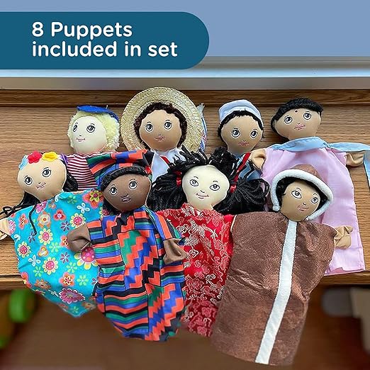 Children's Factory Multi-Cultural Hand Puppets, Set-8, Kids Preschool or Daycare Pretend Play, Toddler Playroom or Homeschool Activity