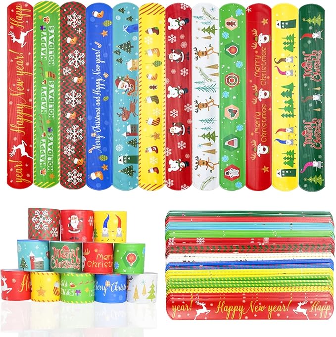 JoFAN 48 PCS Christmas Slap Bracelets Christmas Toys for Kids Boys Girls Toddlers Christmas Party Favors Stocking Stuffers Gifts