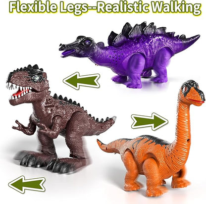 Lucky Doug 3 Pack Electric Realistic Dinosaur Toys with Simulated Sounds ＆ Lights for Boys Kids Aged 3 4 5 Years Old - Perfect Jurassic Tyrannosaurus Rex Gift for Birthday 3-5 Years