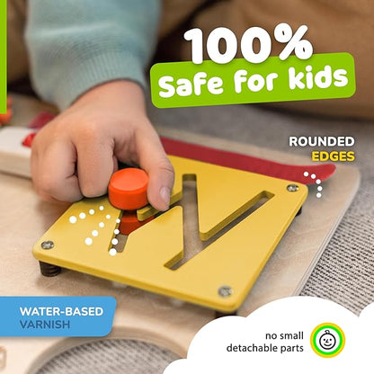 Montessori Busy Board for Toddlers, Wooden Sensory Toddler Busy Board with 10 Preschool Learning Activities for Fine Motor Skills, Activity Kids Travel Toy for Boys & Girls, Packaging May Vary