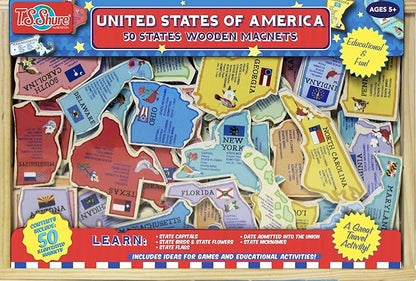 Bendon TS Shure United States USA Map 50-Piece Educational Wooden Learning Magnets 50476