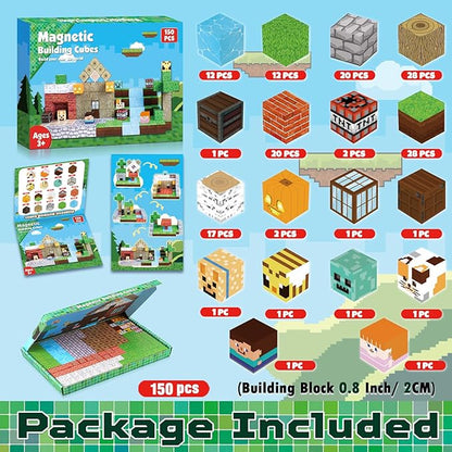 150PCS Magnetic Blocks - Magnetic Building Blocks, Magnet Cubes Toys Stacking, Build Forest World Set, STEM Montessori Sensory Toys for Kids Boys Girls Ages 3 4 5 6 7 8 9 10 Easter Birthday Gifts