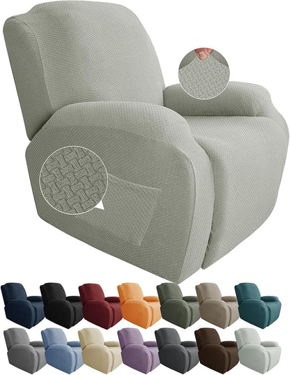 JIVINER 4-Piece Recliner Chair Covers Stretch Jacquard Covers for Recliner Chair Recliner Slipcovers for Living Room Soft Recliner Protector with Pocket (Recliner, Ivory)