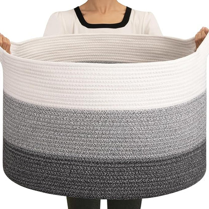 OIAHOMY 90L Blanket Basket for Living Room, Large Basket 23" x 23" x 13" with Handle, Laundry Hamper for Blankets, Pillows, Toy Storage for Kids, Dogs - Gradient Grey