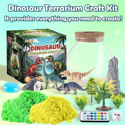 Hollyhi Light Up Terrarium Kit for Kids, DIY Dinosaur Toys for 3 4 5 6 7 8 9 10 11 12 Year Old Girls Boys, Night Light Dinosaur Terrarium Kit Arts and Crafts for Girls, Kids Christmas Birthday Gifts