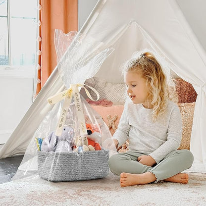 Goodpick Storage Baskets, Small Baskets for Organizing, Toy Storage for Gifting, Woven Rope Shelf Organizer for Nursery Organization 3 Pack, White & Gray, 11 x 7 x 4.5 in