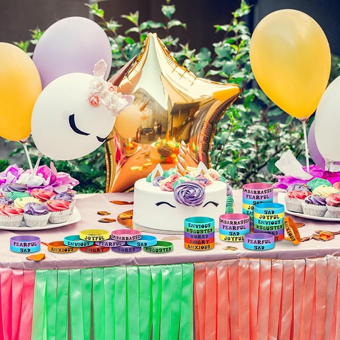 Ecally 90 Pcs Emotional Party Decoration Bracelets Assorted Emoticon Silicone Bracelet Emotional Theme Rubber Wristband Emotional Party Favors Bracelets for Birthday Party Gift Supplies