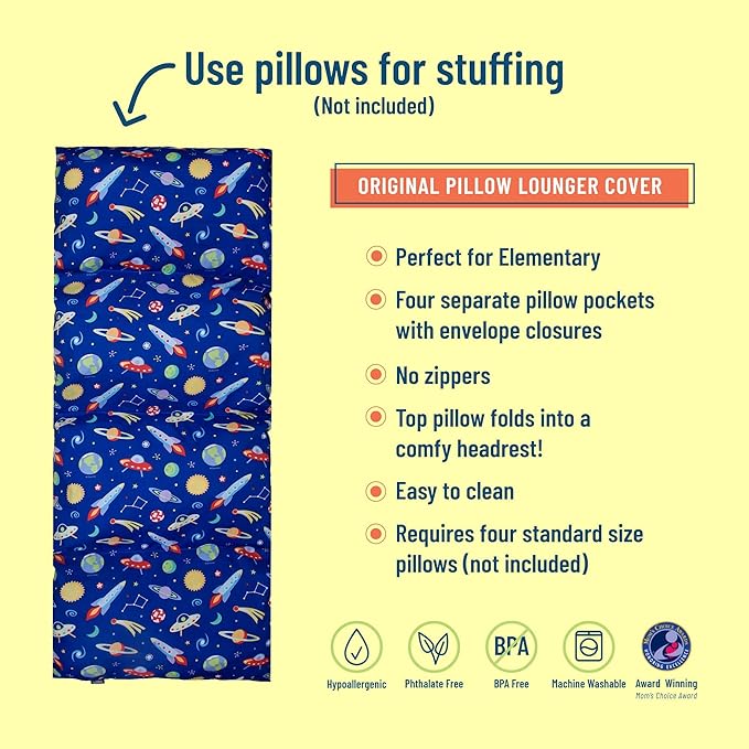 Wildkin Kids Floor Lounger: Ideal for Boys and Girls, Travel-Friendly, Perfect for Sleepovers - Pillow Lounger for Kids, Requires Standard Size Pillows Not Included (Out of This World)