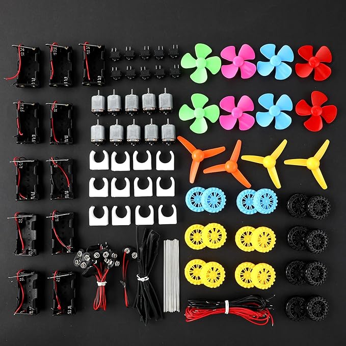 12 Set 135 Pcs DC Motors Kit, Tiny Motor Kit 1.5-3V 15000RPM, Shaft Propeller for DIY Science Project, 2 x AA Battery Holder, Suitable for Kids Experiment Enlightenment DIY Science Projects