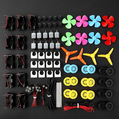 12 Set 135 Pcs DC Motors Kit, Tiny Motor Kit 1.5-3V 15000RPM, Shaft Propeller for DIY Science Project, 2 x AA Battery Holder, Suitable for Kids Experiment Enlightenment DIY Science Projects