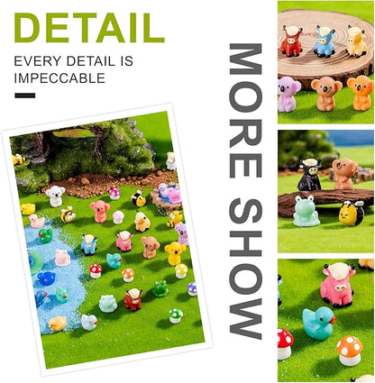52pcs Mini Resin Animal Figures Bulk Duck Mushroom Frog Tiny Resin Animals Little Small Figures Miniatures for Party Favors Bag Fillers Dollhouse Decor