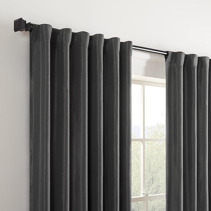 Eclipse Fresno Modern Blackout Thermal Rod Pocket Window Curtain for Bedroom (1 Panel), 52 in x 84 in, Charcoal