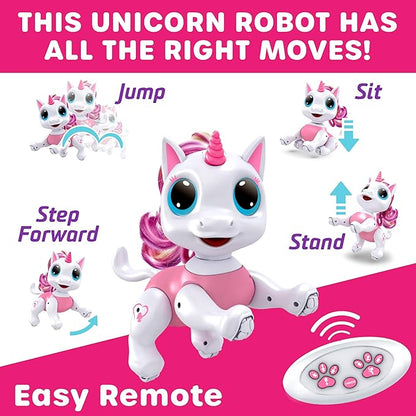 Power Your Fun Unicorn Robo Pets Unicorn Toy for Girls and Boys - Remote Control Robot Toy with Interactive Hand Motion Gestures, STEM Toy Program Treats, Walking, Dancing Robot Unicorn Kids Toy Pink