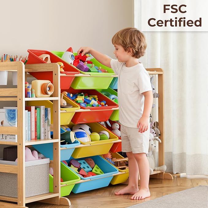 mirolam Storage Organizer with Bookshelf and Stuffed Animal Storage - Playroom Organization with Shelves and 12 Bins - Living Room Box for Lego - Bedroom Decor Essentials