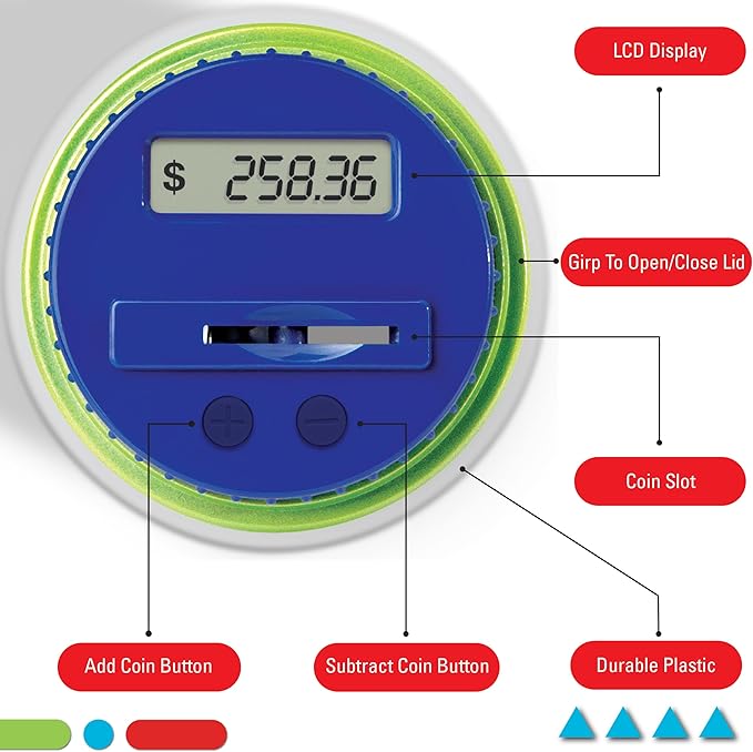 Discovey Digital Coin Counter Money Jar, LCD Screen, Automatic Piggy Bank Savings for US Coins, Keeps Track of Deposits, Battery Operated, Kids Gift