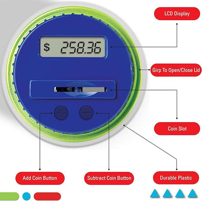 Discovey Digital Coin Counter Money Jar, LCD Screen, Automatic Piggy Bank Savings for US Coins, Keeps Track of Deposits, Battery Operated, Kids Gift