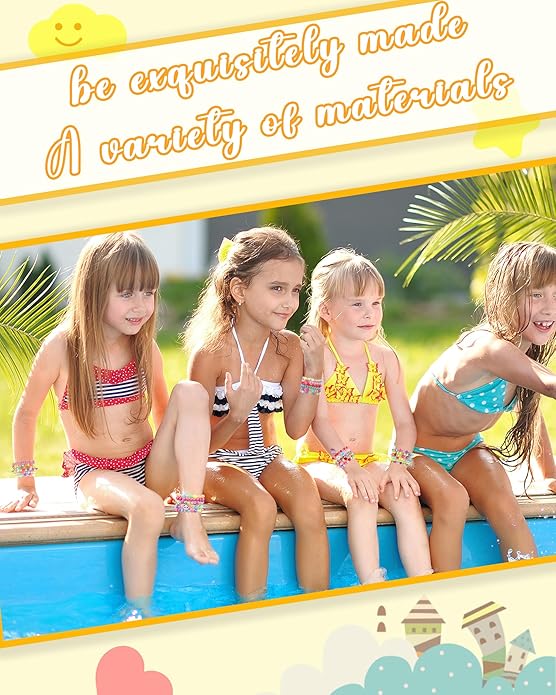 60 pcs Colorful Kids Friendship Bracelet Sets, Stackable Elastic Cute Beaded Bracelets Princess Pretend Play Bracelet Preppy Bracelets Bulk Set for Women Gift