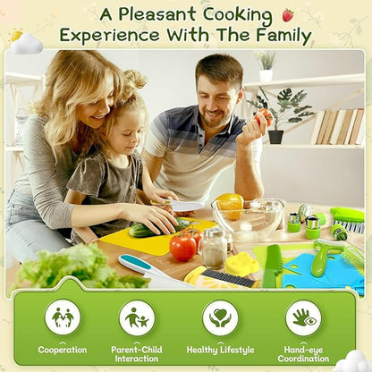 Chanking 21 Pieces Kids Safe Knife Set for Real Cooking Child-Friendly Plastic Chef Tools Montessori Kitchen Toys for Toddlers Birthday Gifts for Boys and Girls Ages 4+ (A)