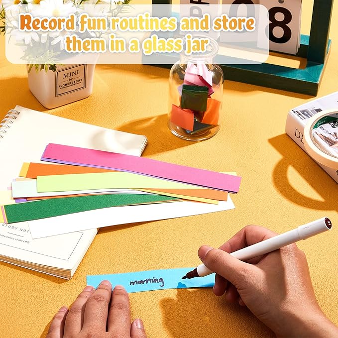 Nezyo 240 Sheets Bright Paper Chain Strips Construction Paper About 46 Feet in Total Length 1 x 8 Inch Assorted Colors DIY with 1 Roll Double Sided Tape