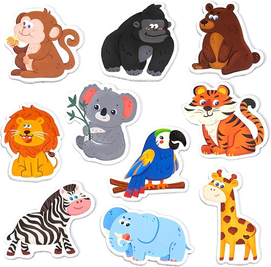 Wooden Fridge Magnets for Toddlers - 10 Cute Zoo Animals - Full Back Magnetic Toddler Magnets, Large Refrigerator Baby Toys, Fun Educational Learning Gifts for Preschool Kids Ages 2+