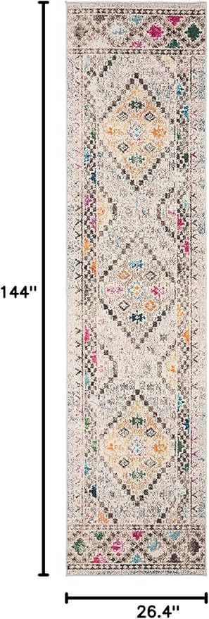 SAFAVIEH Madison Collection Runner Rug - 2'2" x 12', Grey & Yellow, Boho Diamond Distressed Design, Non-Shedding & Easy Care, Ideal for High Traffic Areas in Living Room, Bedroom (MAD418F)