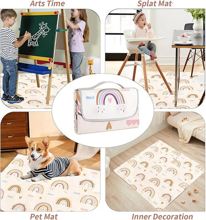 Insular Baby Splat Mat for Under High Chair/Arts/Crafts, Anti Slip and Waterproof Splash Mat for Floor, Portable Picnic Mat, 51x51 Inch, Rainbow