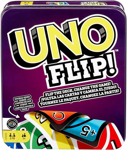 Mattel Games UNO Flip! Card Game for Kids, Adults & Family Night with Double-Sided Cards in Collectible Storage Tin (Amazon Exclusive)