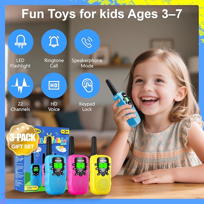 Walkie Talkies for Kids Games Outdoor Toys for 3-12 Year Old Boys Girls, 3 Miles Range Walkie Talkie as Easter Basket Stuffers, 4 Year Old Girl Birthday Gifts for 3 4 5 6 7 8 9 Year Old Boy Girl Gift