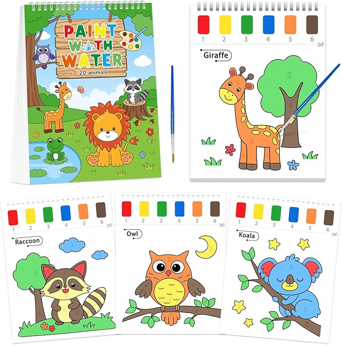 SOCOLER Paint with Water Coloring Books for Toddlers, Animal Theme Mess Free Watercolor Painting Papers for Kids Water Color Paint Kit Art Craft Birthday Gift for Ages 1-3, 4-8