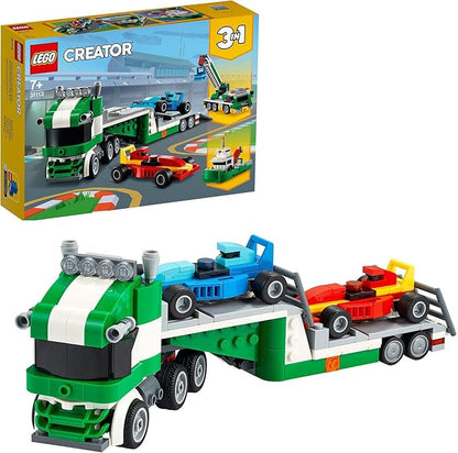 LEGO 31113 Creator 3-in-1 Racing Car Transporter Construction Game Truck with Trailer, Crane and Tug, Gift Idea for Children
