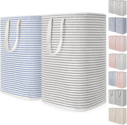 Lifewit 2 Pack Laundry Basket 80L Each, Collapsible Clothes Hamper with Reinforced Handles, Freestanding Waterproof Design for Bedroom and Laundry Room, Grey&Blue 160L Total