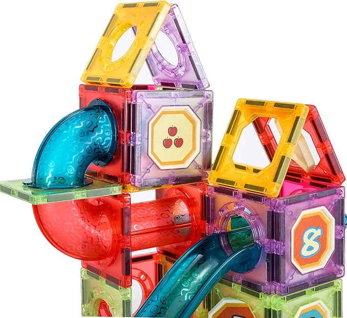 Magnetic Tiles, Magnetic Pipe Blocks, Marble Run STEM Building Set, 110Piece, GIft for Children Boys and Girls