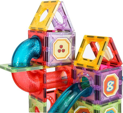 Magnetic Tiles, Magnetic Pipe Blocks, Marble Run STEM Building Set, 110Piece, GIft for Children Boys and Girls