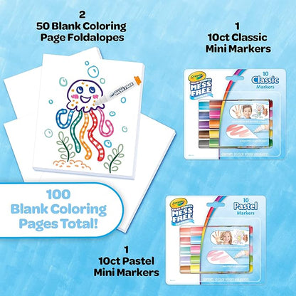 Crayola Color Wonder Mess Free Coloring Kit (120ct), 100 Coloring Pages, 20 Mini Markers, Travel Activity, Toddler Gift, 3+