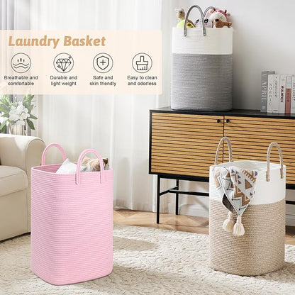 Artfeel Laundry Basket,Woven Cotton Rope Laundry Hamper,40L Versatile Storage for Dirty Clothes,Baby Toys,and Blankets in Bathroom, Nursery,and Living Room