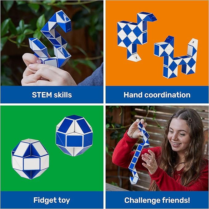 Rubik’s Connector Snake, Two-Pack Cubes 3D Puzzle Game Stress Relief Fidget Toy Activity Cube Travel Game Gift Idea, for Adults & Kids Ages 8 and up
