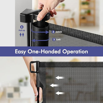 145 Inch Extra Wide Baby Gate for Extra Wide Openings Retractable Baby Gates for Doorways Outdoor Pet Gates for Dogs Indoor Large Baby Gate Retractable Gate Adjustable Large Dog Gate for Stairs, Black