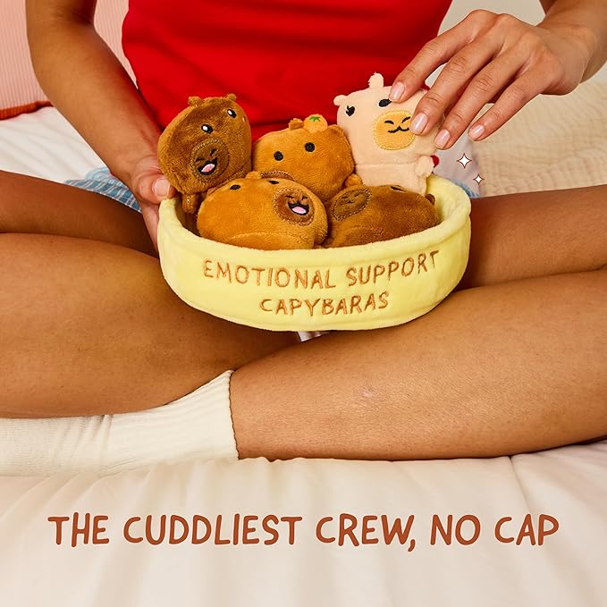 Emotional Support Capybaras by Relatable, Cuddly Stuffed Animals and Plushies Set, Small Gifts for Mom, Includes 5 Capybaras Plush Toys with Carrying Basket, for Mom