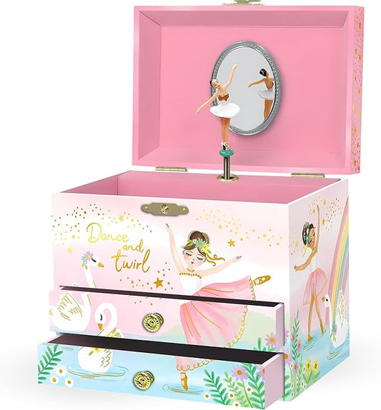 Musical Ballerina Jewelry Box for Girls - Kids Music Box with Spinning Ballerina, Ballet Birthday Gifts for Little Girls, Jewelry Boxes, 6.8 x 5.3 x 6 in - Ages 3-10, Pink