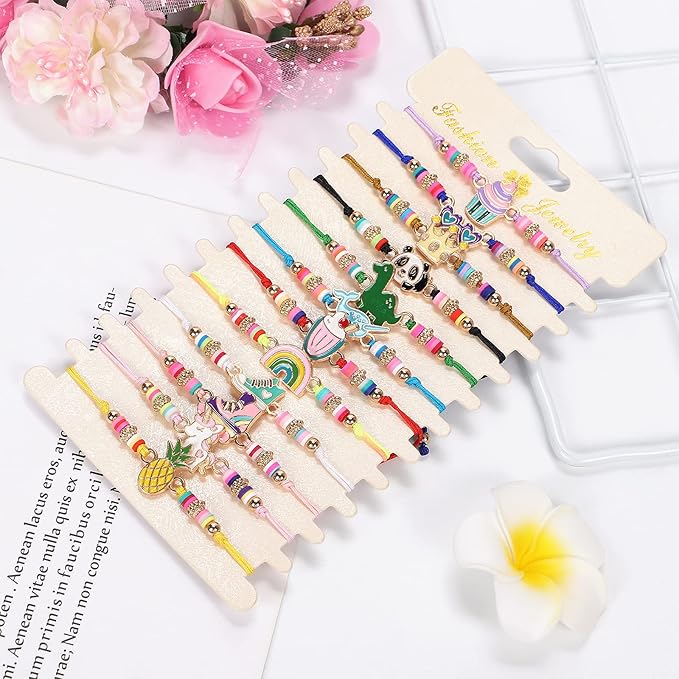 Lorfancy 12 Pcs Kids Girls Bracelets Jewelry Women Unicorn Animal Friendship Bracelet Pendant Teen Toddler Baby Cute Adjustable Multicolor Woven Pretend Play Bracelet