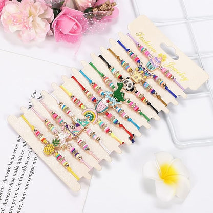 Lorfancy 12 Pcs Kids Girls Bracelets Jewelry Women Unicorn Animal Friendship Bracelet Pendant Teen Toddler Baby Cute Adjustable Multicolor Woven Pretend Play Bracelet
