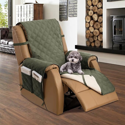 TOMORO Non-Slip Oversized Recliner Cover, 100% Waterproof Quilted Recliner Chair Slipcover Furniture Protector with Pockets, Washable Couch Cover with Elastic Straps for Kids and Pets