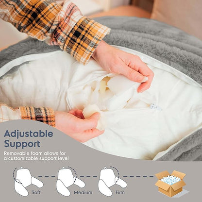 Nestl Fur Reading Pillow, Stylish Back Pillow for Bed Sitting Up, Faux Fur Bed Chair Pillow with Arms, Reading Pillows for Sitting in Bed Adult & Kids, Sit Up Back Support Pillow for Bed Rest - Grey